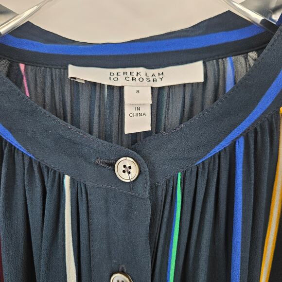 DEREK LAM 10 CROSBY Rainbow Striped Mandarin Collar‎ Blouse Size 8 - Picture 6 of 12